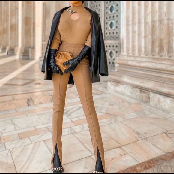 Zara camel tan ottoman pants with split hems - Picture 4 of 7